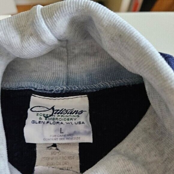 Artisans Top Womens L Navy USA Made XMas Embroidery Print Turtleneck LS FLAW VTG - Picture 15 of 15